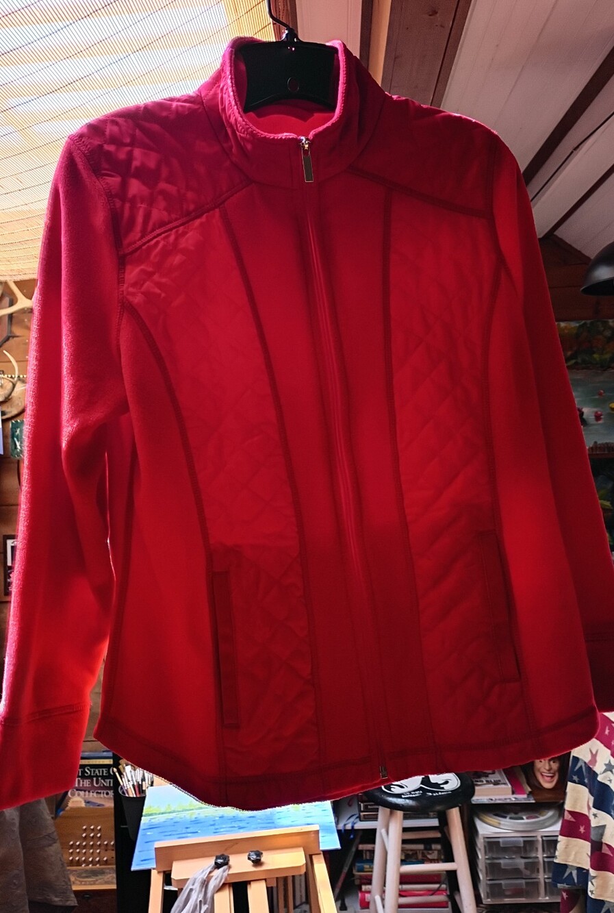 Style & Co. Women's Bright Red Quilted Full-Zip Utility Jacket